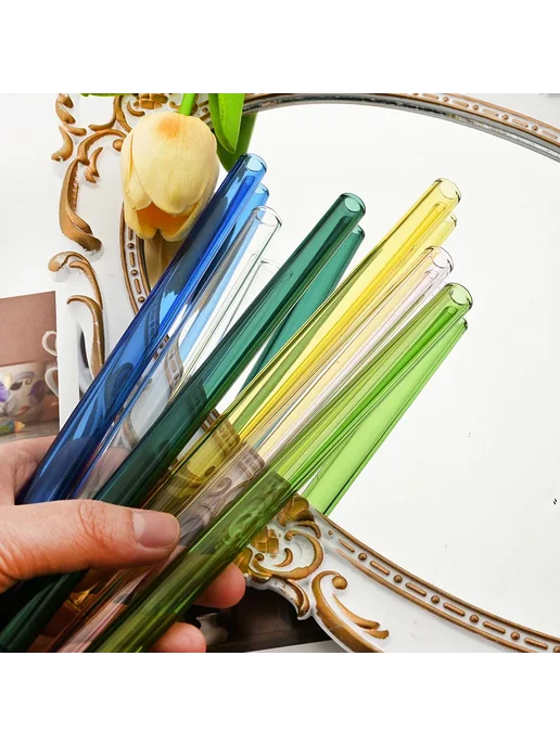 Нет бренда Набор из 10 многоразовых стеклянных соломинок Синий, 10Pcs B, 10 шт, фото 3