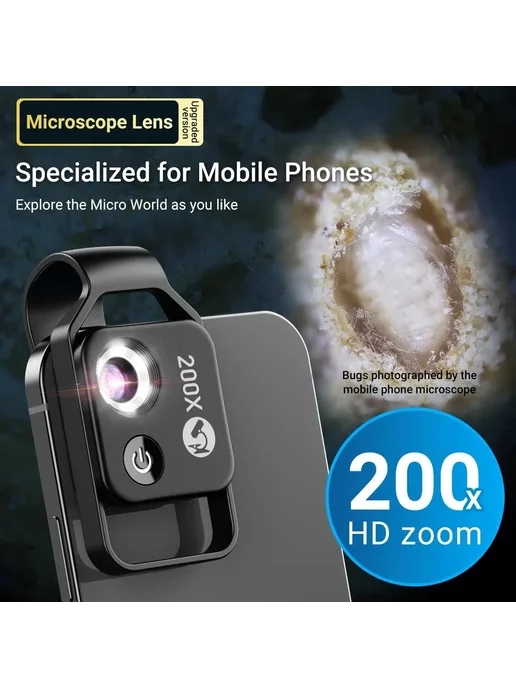 Apexel Микроскоп карманный 200X с CPL, Black, черный, фото 3