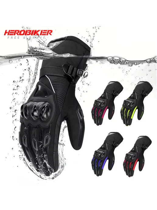 HEROBIKER Водонепроницаемые Ветрозащитные Мотоциклетные Перчатки, Зимн, черный, фото 2