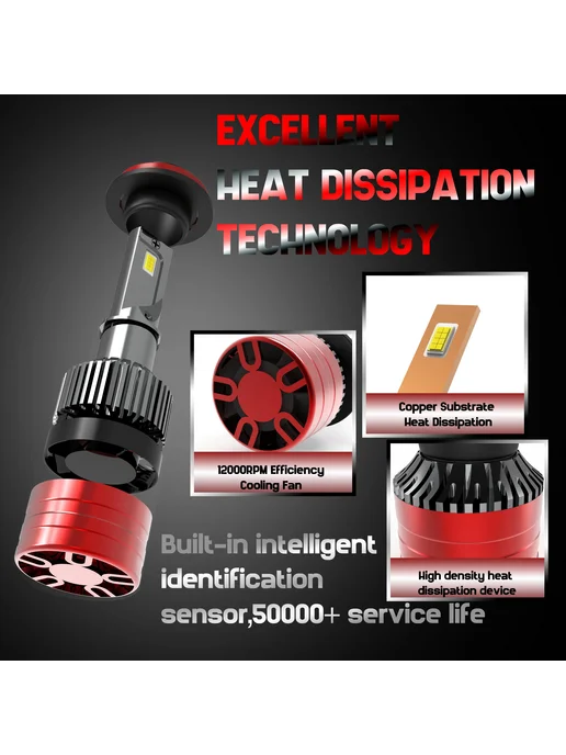 Heyword Светодиодные лампы H11, 390W, 129000LM, 6000K, 12V (2 шт.), 390 Вт, фото 6