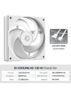 ID－COOLING Корпусной вентилятор ID-COOLING AS-120 Белый, WHITE