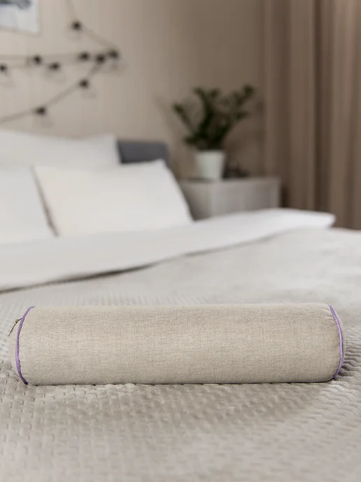 BIO-TEXTILES Валик для спины и шеи с лузгой гречихи 40х10 чехол рогожка, Набор Валиков лавандой шеи, фото 3