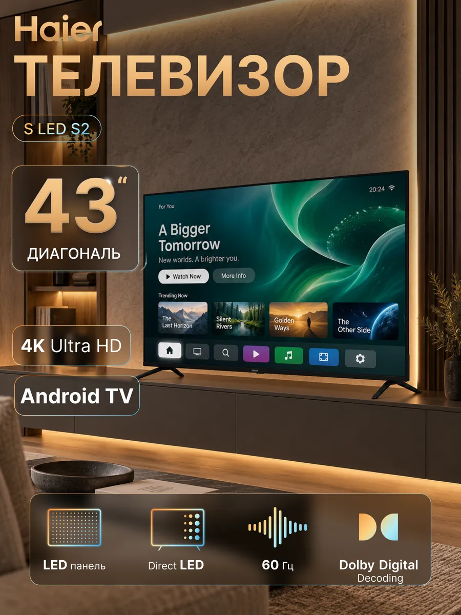Haier 43" Телевизор LED S2, 4K UHD, DLED
