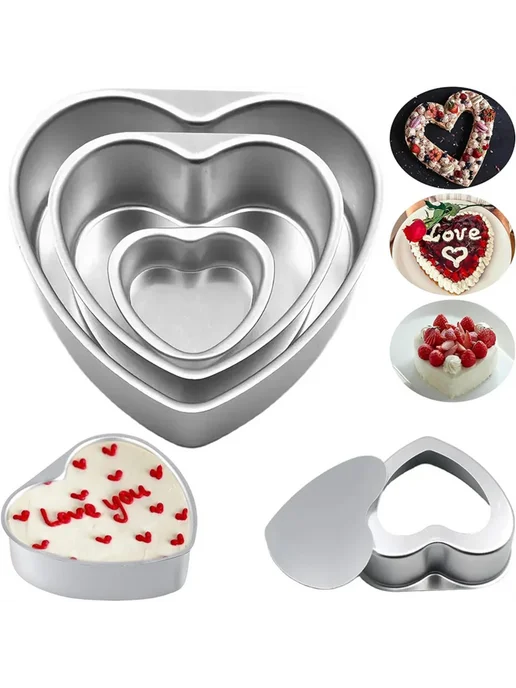 Нет бренда Набор формочек для кексов сердце формы 3 шт. 6inch, в упаковке 129 г, фото 2