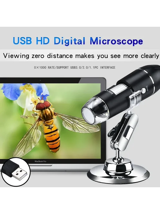 lefavor Портативный USB-микроскоп 500X-1500X 1000X, bracket, 1000X bracket, фото 2