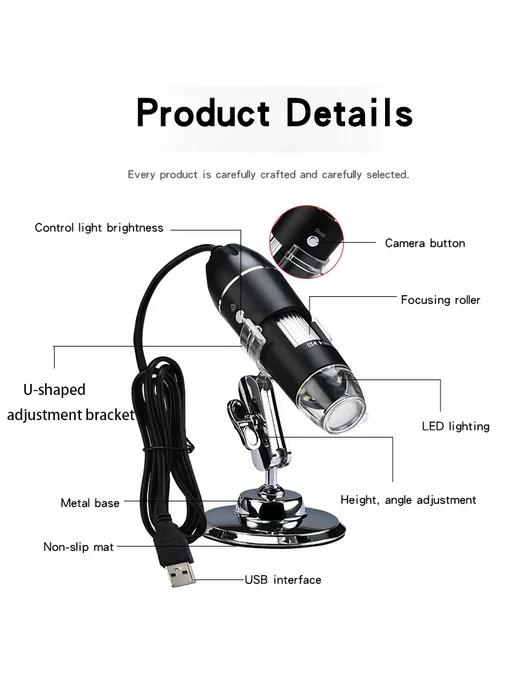 lefavor Портативный USB-микроскоп 500X-1500X 1000X, bracket, 1000X 3 in 1, фото 3