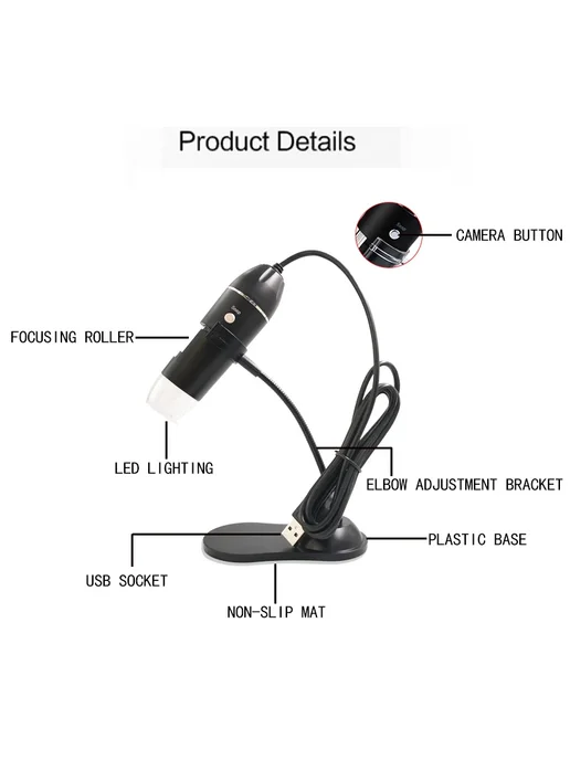 lefavor Портативный USB-микроскоп 500X-1500X 1000X, bracket, 1600X 3 in 1, фото 5