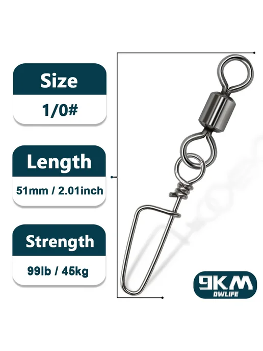 9KM DWLIFE Рыболовные вертлюги 9KM Coastlock 50 шт. Size1-0, 50 шт