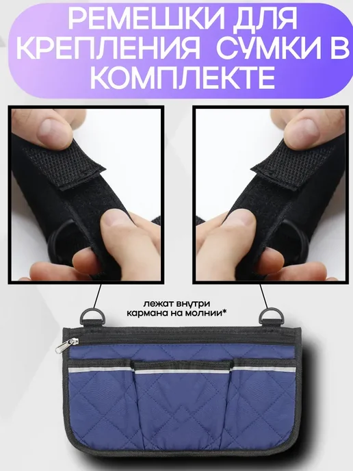 Сумка для инвалидной коляски, серая, синий, фото 2