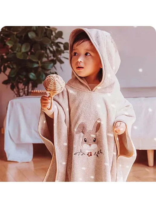 Нет бренда Детский халат Coral Fleece с капюшоном Бежевый, pink bear, розовый, фото 3