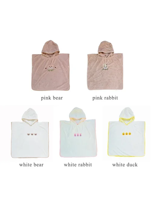 Нет бренда Детский халат Coral Fleece с капюшоном Бежевый, pink bear, розовый, фото 4