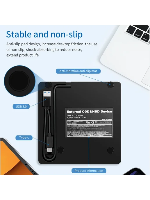 ammtoo Портативный Внешний Оптический Привод 2-в-1 USB 3.0 Type-C Д, вариант, фото 6