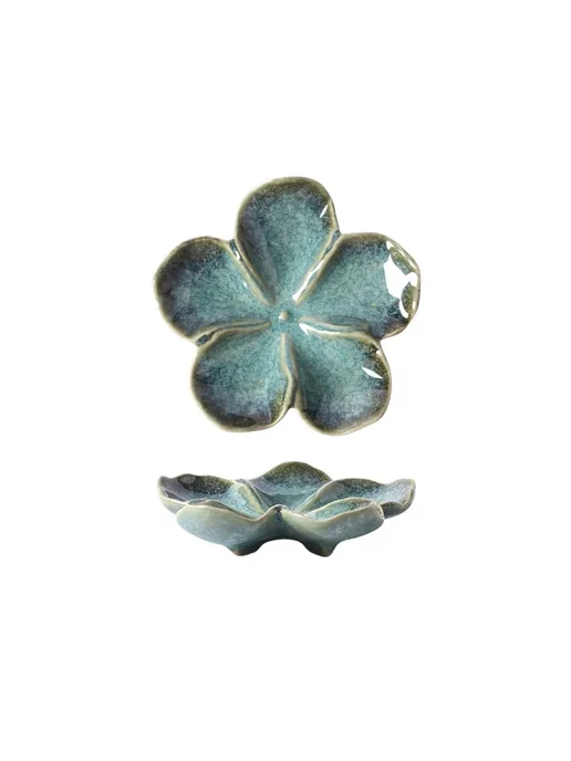 PDQ Винтажный керамический поднос цветок Jade green, зеленый