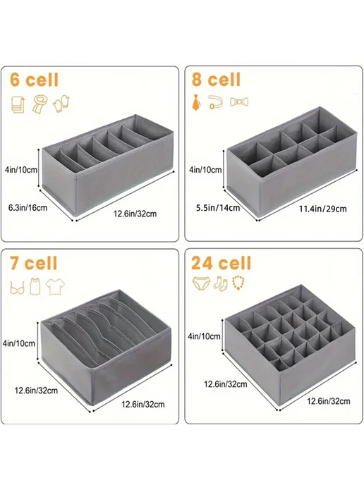 Нет бренда Органайзер для белья Cloth Grey 4-piece set, белый, фото 4