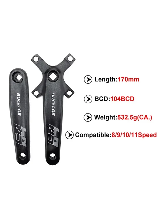 BUCKLOS Шатуны 44 32 22t, 3x9s, черные, черный, фото 4