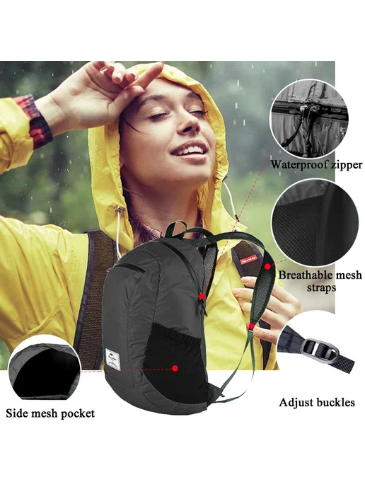 Naturehike 18л рюкзак кемпинговый нейлоновый чёрный Темно-зе, 18 л, фото 4