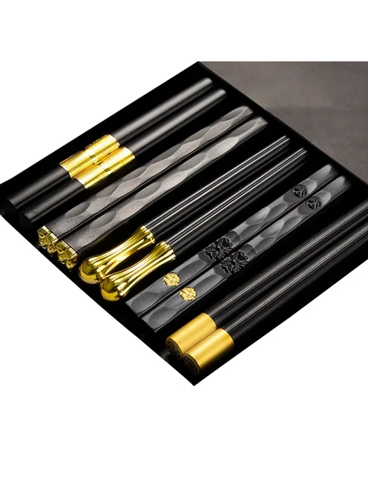 Drmfiy Набор палочек для еды из металла 5 пар 5 Pairs Black Gold, черный