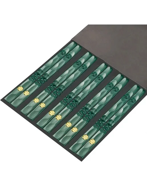 Drmfiy Набор палочек для еды из металла 5 пар 5 Pairs Black Gold, зеленый