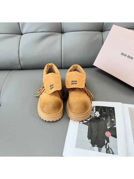 MIUMIU Miu Miu ботинки женские на платформе замша для осени‑зимы, желтый, фото 2