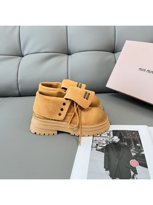 MIUMIU Miu Miu ботинки женские на платформе замша для осени‑зимы, желтый, фото 3