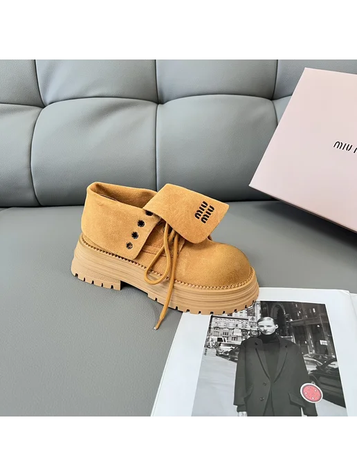 MIUMIU Miu Miu ботинки женские на платформе замша для осени‑зимы, желтый, фото 4