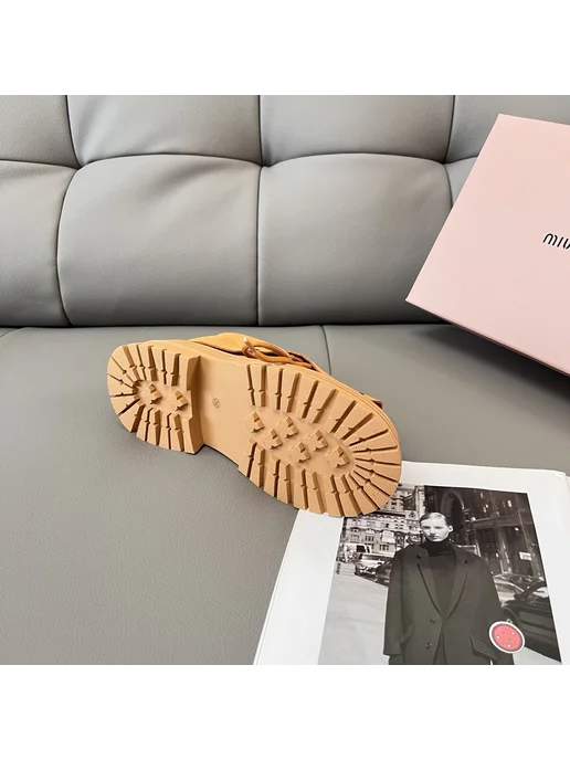 MIUMIU Miu Miu ботинки женские на платформе замша для осени‑зимы, желтый, фото 5