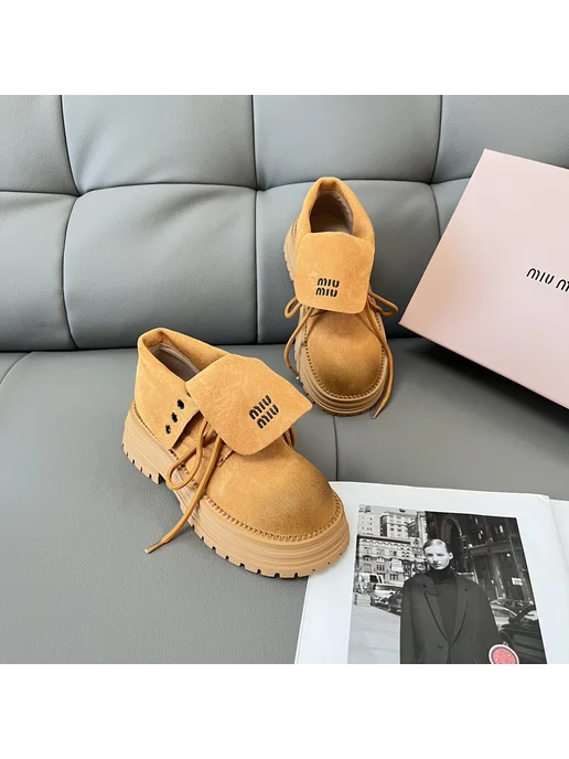 MIUMIU Miu Miu ботинки женские на платформе замша для осени‑зимы, желтый, фото 6