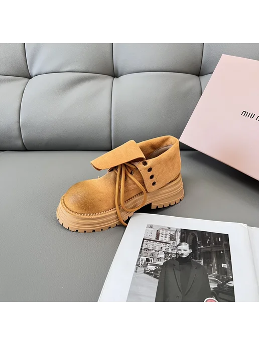 MIUMIU Miu Miu ботинки женские на платформе замша для осени‑зимы, желтый, фото 7