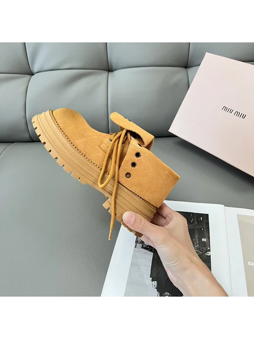 MIUMIU Miu Miu ботинки женские на платформе замша для осени‑зимы, желтый, фото 8