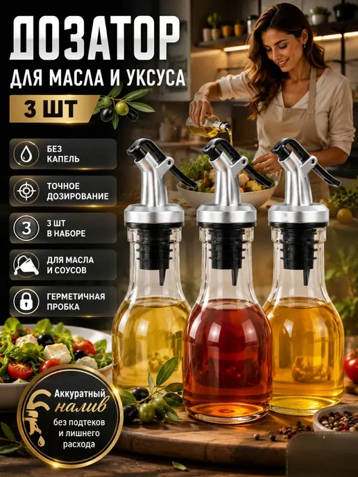 Ain 1 Кухонные пробки-дозаторы на бутылку для масла комплект 3 шт, 3 шт