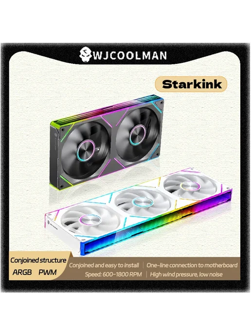 Нет бренда Вентилятор корпусный WJCOOLMAN Starlink ARGB PWM Black 240 R, черный, в упаковке 650 г, фото 2