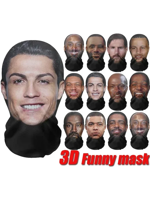 Нет бренда 3D маска CR7 Месси из ледяного шелка Черный, YA23, черный, фото 2