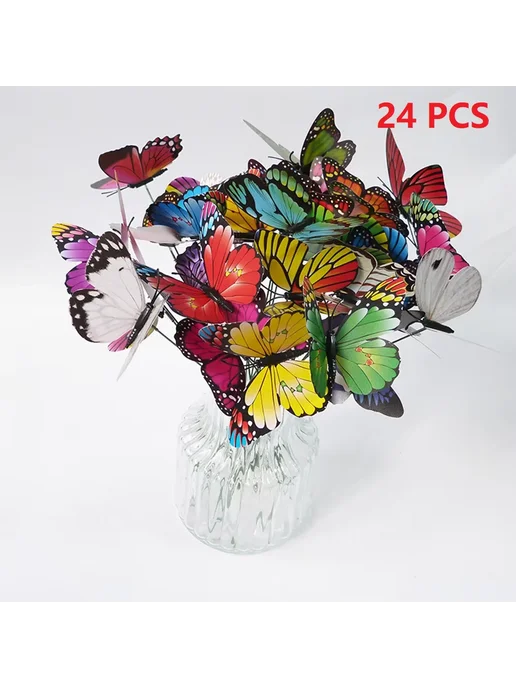Нет бренда Пластиковые декоративные бабочки для сада 50 шт 24pcs, 50 шт, 24 шт