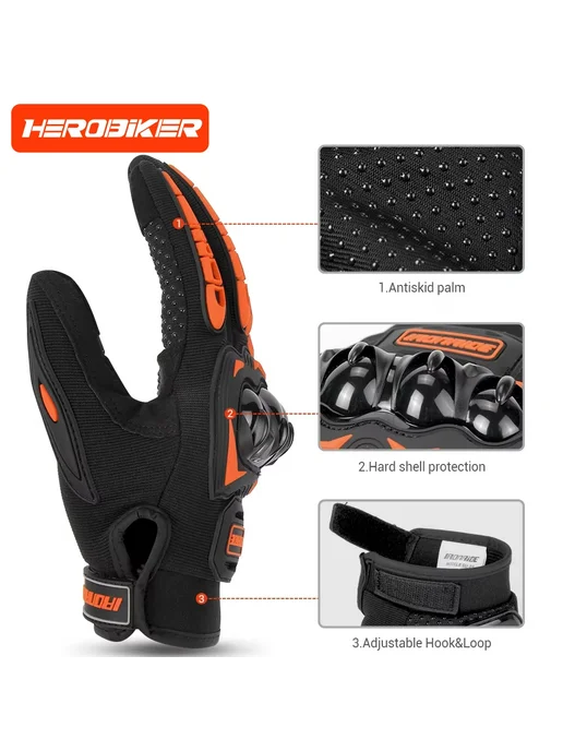HEROBIKER Мотоциклетные Перчатки - Противоскользящие, Износо, черный, фото 3