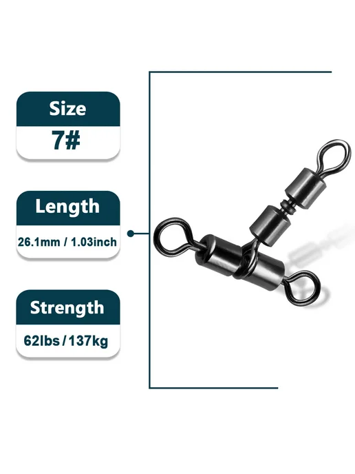 9KM DWLIFE Рыболовные вертлюги тройные, Size-7 26.1mm 137kg, 30 PCs, 137 кг, 30 шт