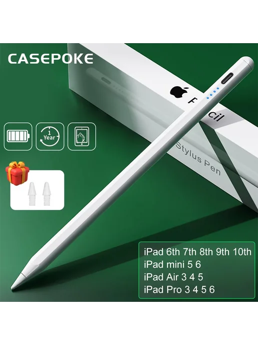 CASEPOKE Стилус для iPad Type C, поддержка iPad 6-10, Air 3-5, Pro 3-, вариант, фото 2