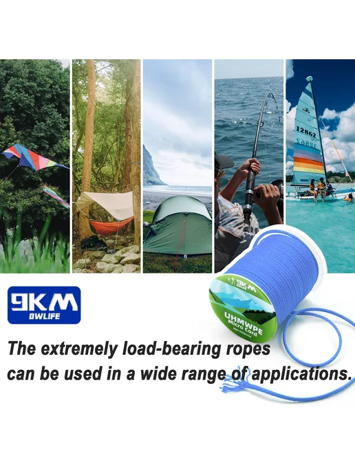 9KM DWLIFE Черная UHMWPE Micro Cord 1.6mm, 750lbs, 15m, черный, фото 5