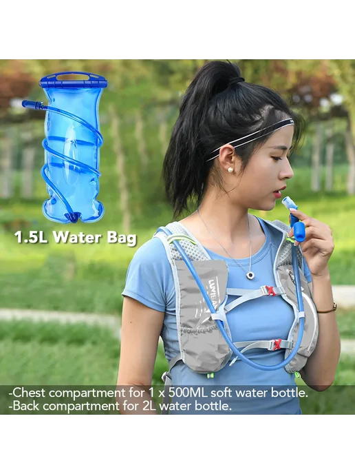 NewBoler Рюкзак для бега 1.5L 500ml, серый BAG039-2L-GRA-500, 1,5 л, 500 мл, фото 7