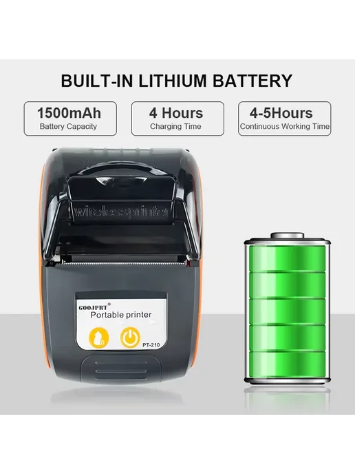 GOOJPRT Портативный Bluetooth-термопринтер 58 мм, 3 ролика, оранжевый, фото 3