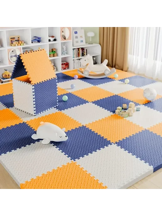 Детский коврик-пазл White-Pink-Navy Blue 6 12 шт, 12 шт, в упаковке 480 г, фото 3