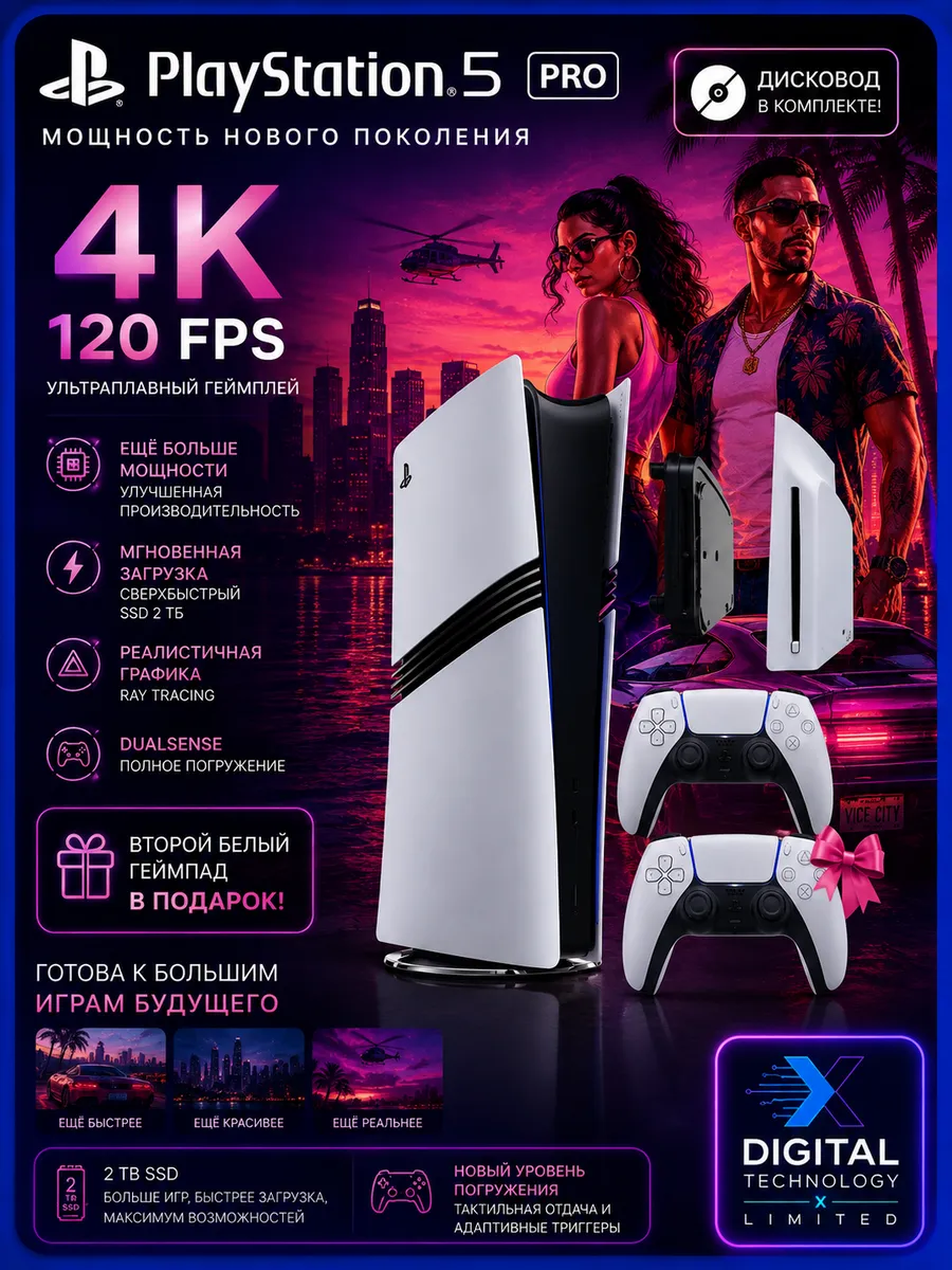 Playstation 5 Pro Digital 2TB + Дисковод + Белый геймпад