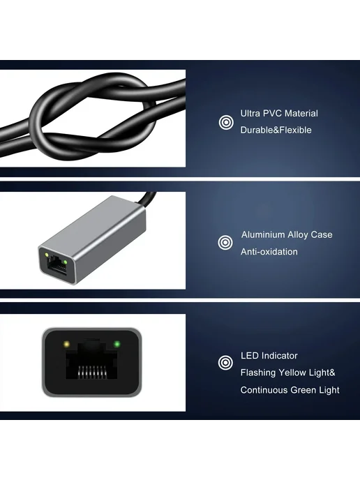 kebidumei USB-C Ethernet-адаптер 10 100 1000 Мбит с 1000M USB3.0 to RJ, вариант, фото 4