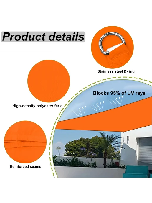 JYMCW Солнцезащитный тент оранжевый 95% UV protection, оранжевый, фото 2