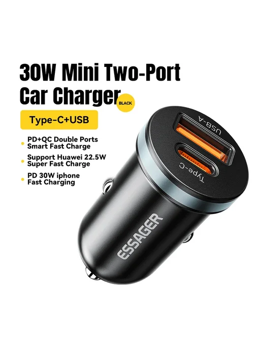Essager Автомобильное Зарядное Устройство 30W USB C С Быстро, 30 Вт