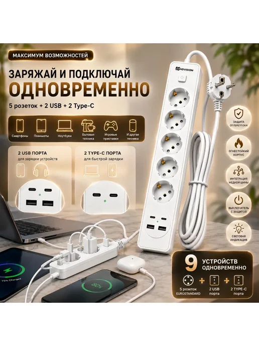 AiHDVISION Сетевой шнур, белый, фото 2