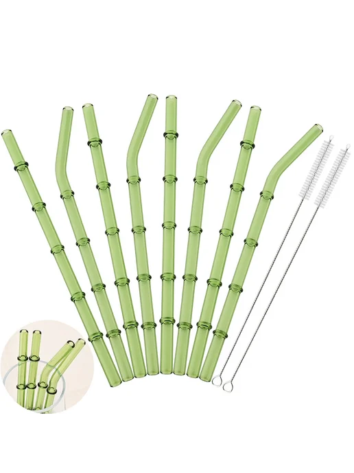 HELOTIC Зеленые бамбуковые трубочки из стекла 4 6 8 шт 6pcs, 8 шт, 6 шт, фото 2
