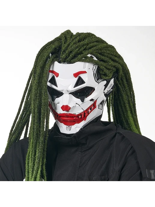 JAUPTO Маска Джокер Cyberpunk с дредами, ПВХ, Wearing braids, черный