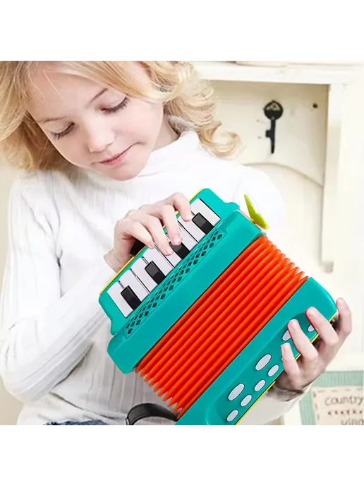 Нет бренда Детский аккордеон 10 клавиш 8 басов Оранжевый, Orange, зеленый, фото 6