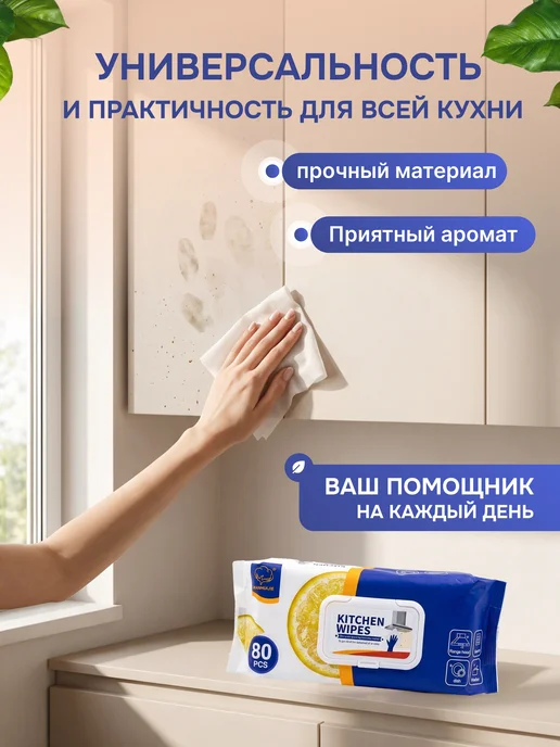 Cалфетки антижир для кухни влажные 80 шт, 80 шт, фото 6