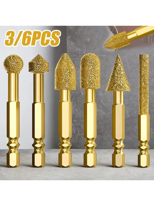 Нет бренда Набор алмазных шлифовальных насадок для полировки 3 шт. 4PCS, 3 шт, 4 шт, фото 2